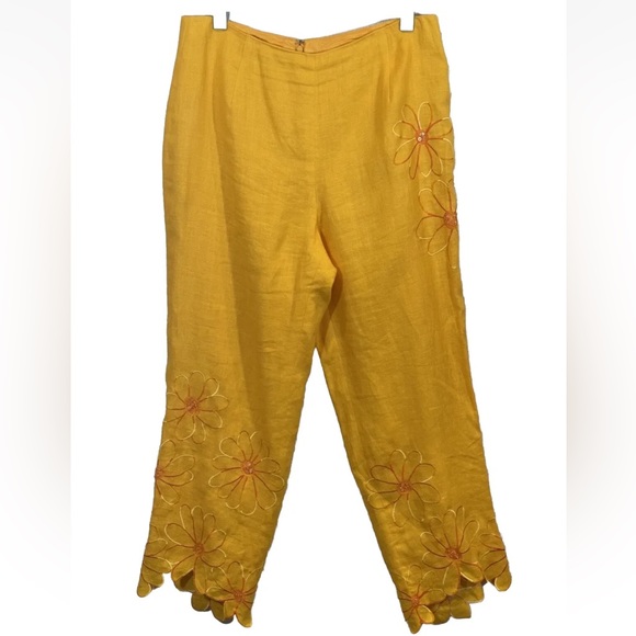 Muse Vintage linen Yellow Scalloped Edge Embroidered Floral
Pants 8 - Picture 2 of 8